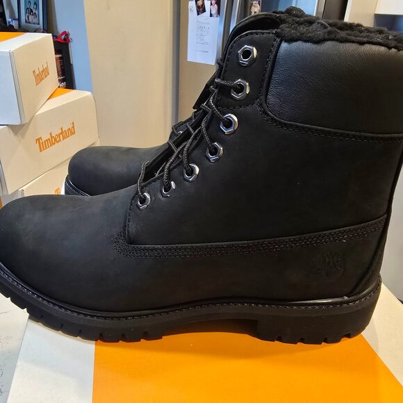 MENS TIMBERLAND 6 INCH PREMIUM WARM LINED BLACK NUBUCK BOOTS SIZE 12 NEW - Picture 1 of 8